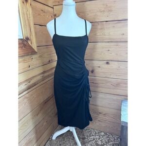 Bluenotes Black Ruched Drawstring Midi Dress Square Neck Bodycon Large